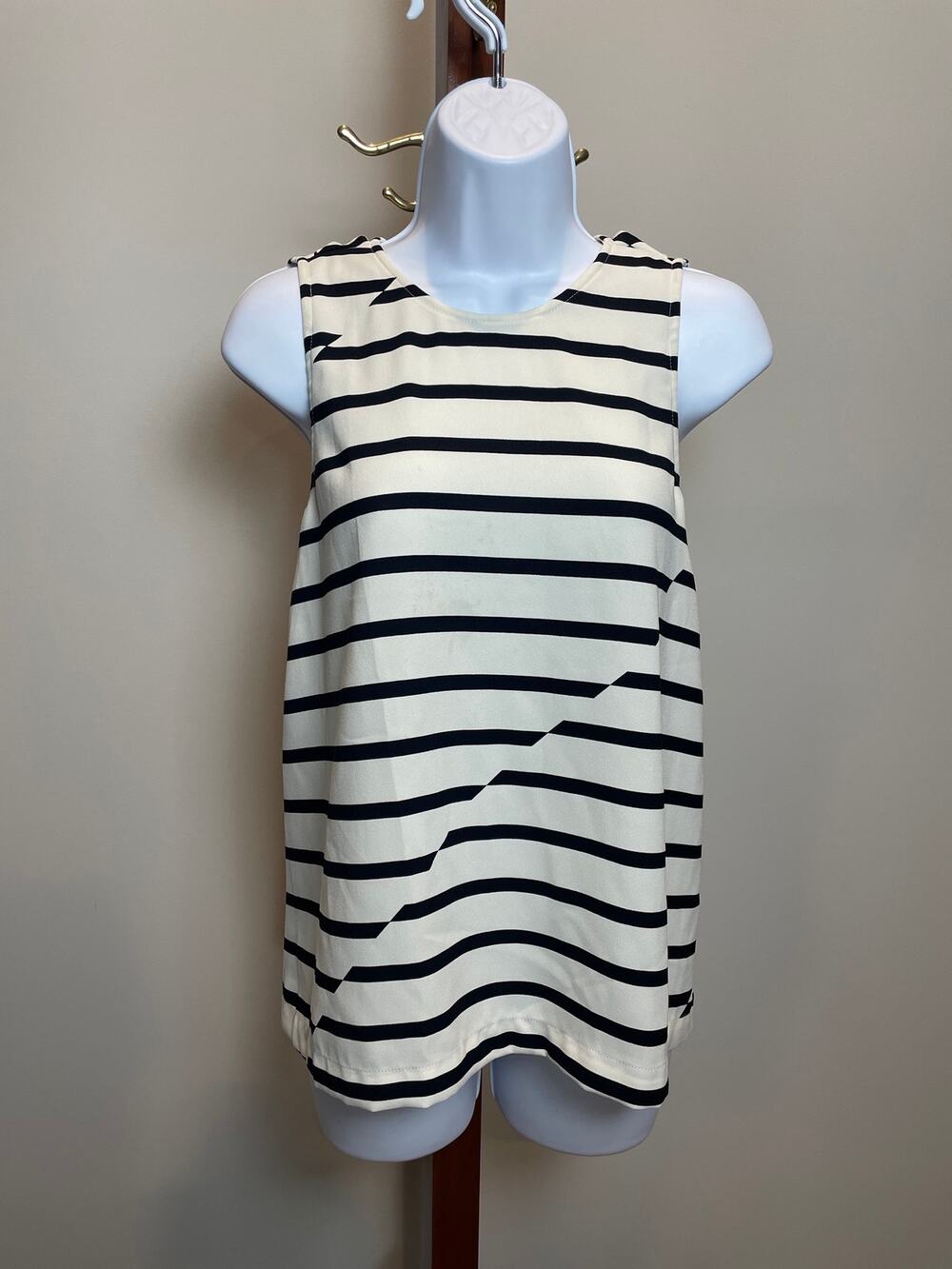 Madewell Striped Sleeveless Top Size M Cream & Black High Low Hem